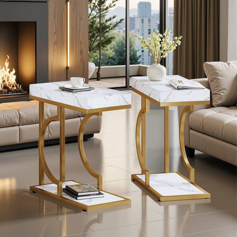 Modern Side Table, C Shaped End Table, Chairside Sofa Bedside Table for Living Room