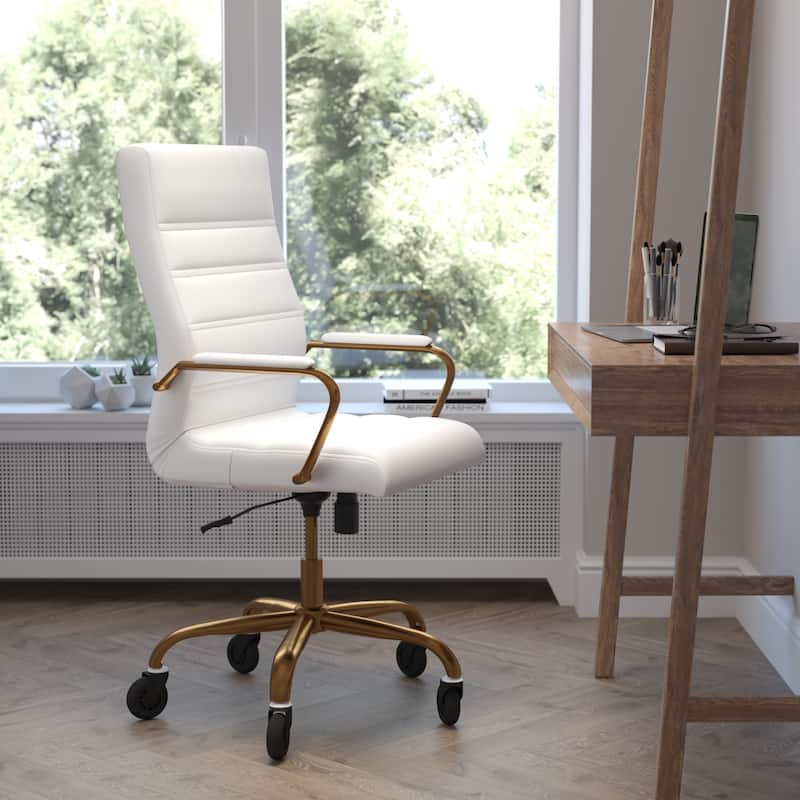 Executive Chair on Skate Wheels - White LeatherSoft/Gold Frame