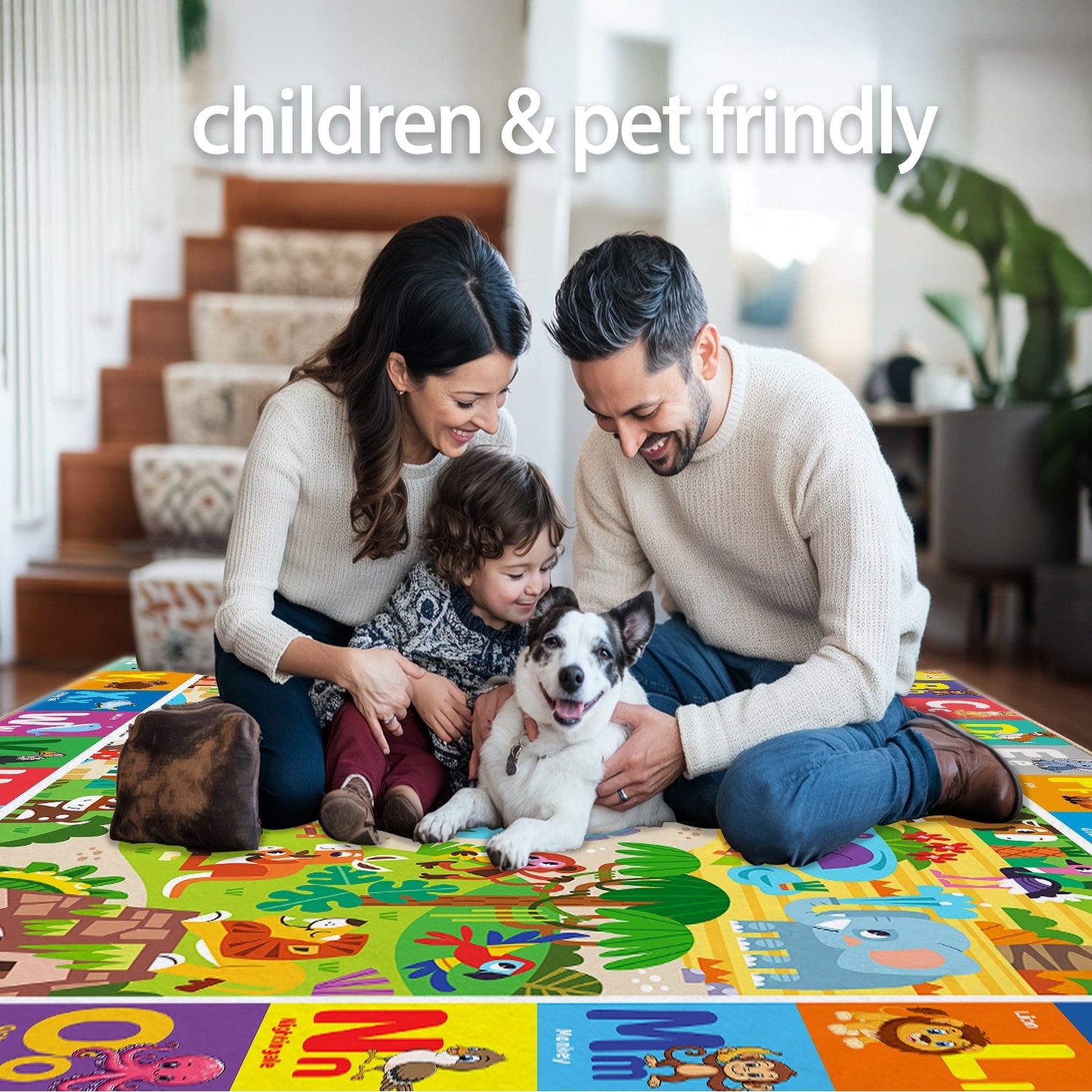 Kids Area Rug for Playroom, Non Slip ABC Animal Shape Color Kids