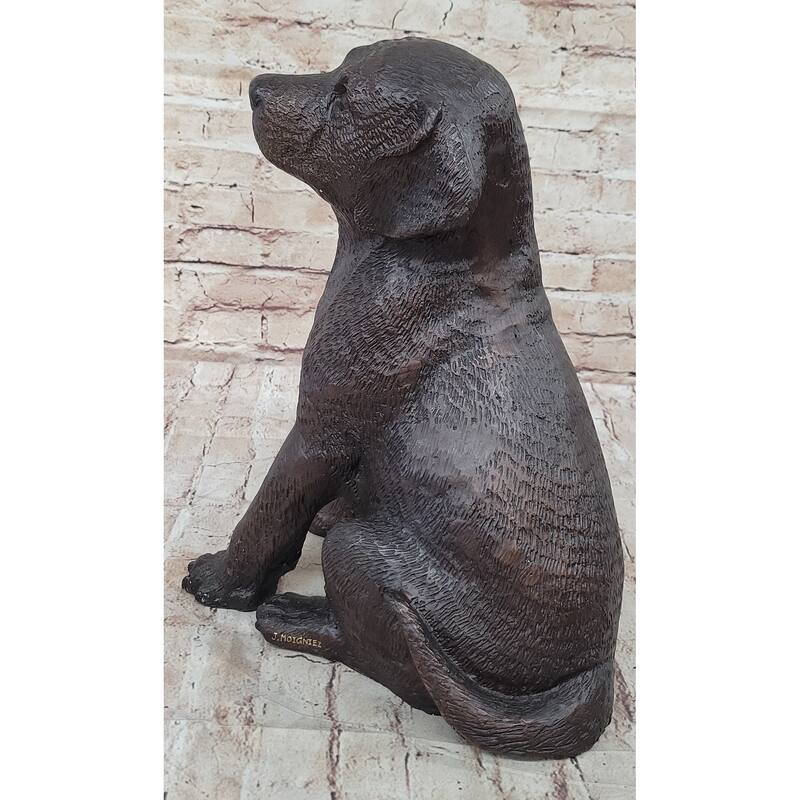 Bronze Metal Labrador Puppy Imitative Dog Sculpture Statue Figure Signed Art Collectible