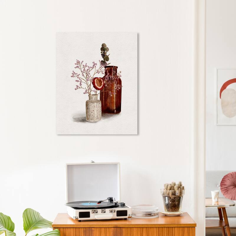 Wynwood Studio Canvas Floral and Botanical Contemporary Floral Vase Brown and Modern & Contemporary Wall Art Canvas Print - 20 x 24