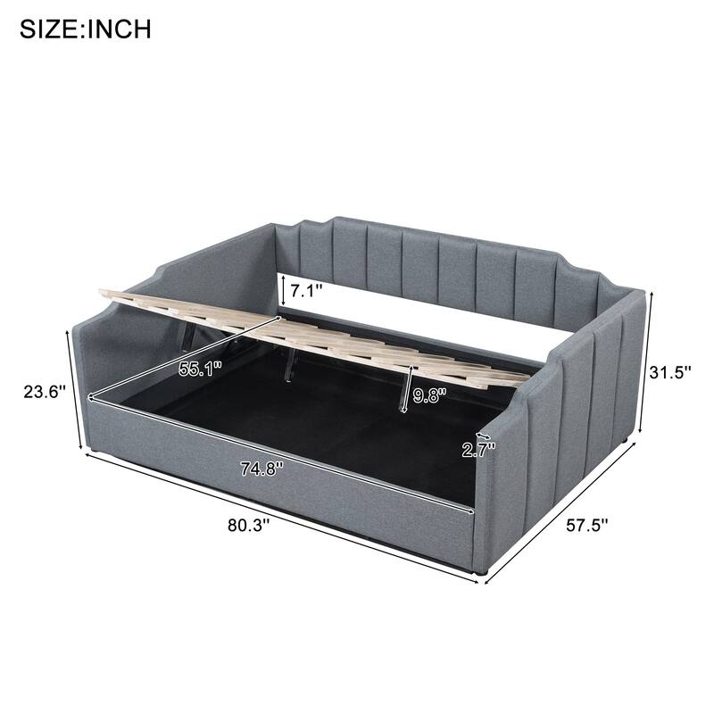 Upholstered Daybed with Underneath Storage - Gray