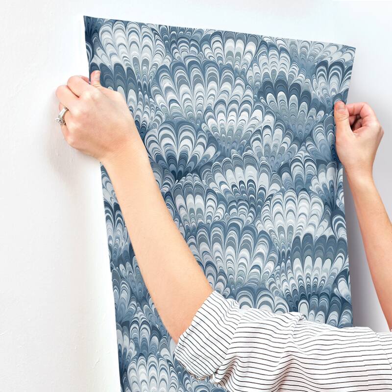 A-Street Prints Octavia Blue Marbled Ink Wallpaper