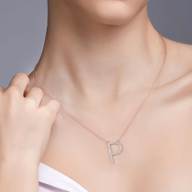 1/20ct TDW Diamond Classic Initial Pendant Necklace in Silver for Women