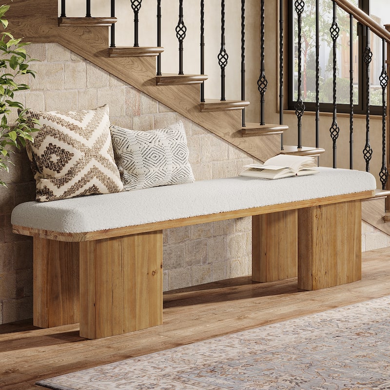 59.05-Inch Solid Wood Entryway Bench, Modern Upholstered End of Bed Bench, Long Ottoman for Bedroom, Entryway