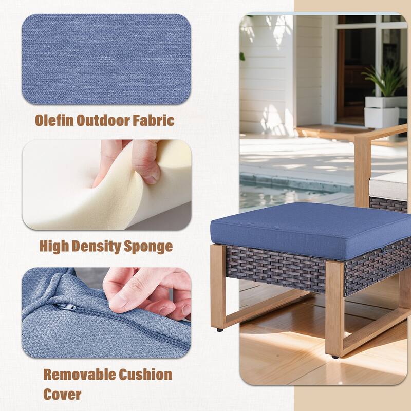 Gymojoy 2 Wicker Ottomans w/Removable Cushions - Brown