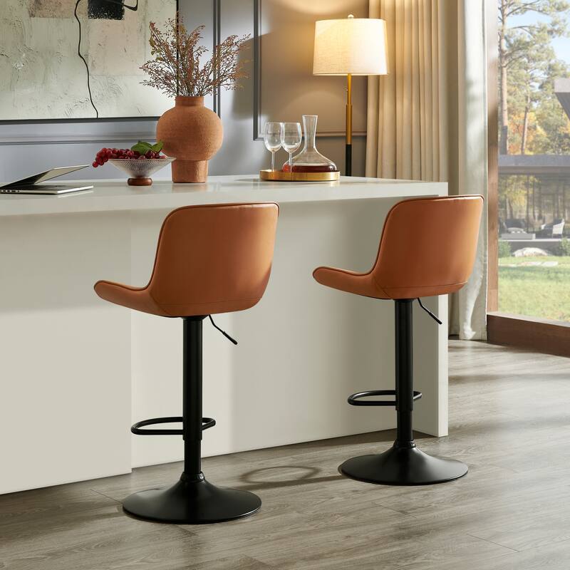 Roundhill Furniture Kovyn Contemporary Adjustable Barstool with Faux Leather Swivel Seats, Set of 2