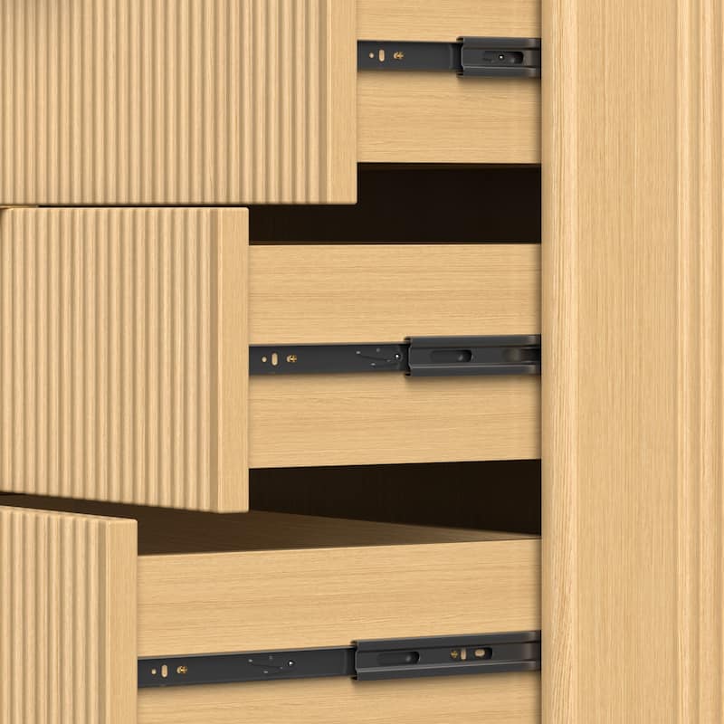 Meyreso Modern Boho Wave Wood Dresser, Wide Storage Cabinet