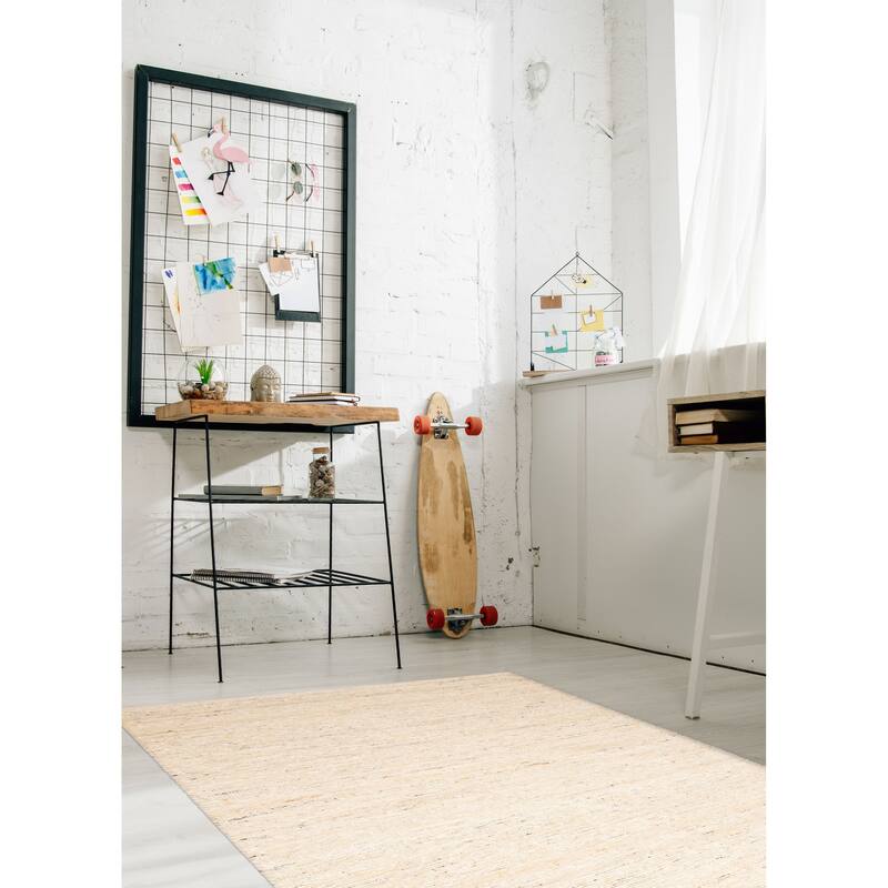 ECARPETGALLERY Braid weave Sienna Beige, Cream Wool Rug - 4'11 x 8'1