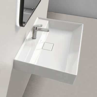 Nameeks Sharp Rectangular White Ceramic Wall Mounted or Drop In Sink -