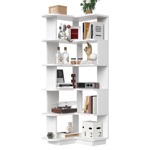 5-Tier Corner Bookshelf,L-Shaped Bookcase Freestanding Storage