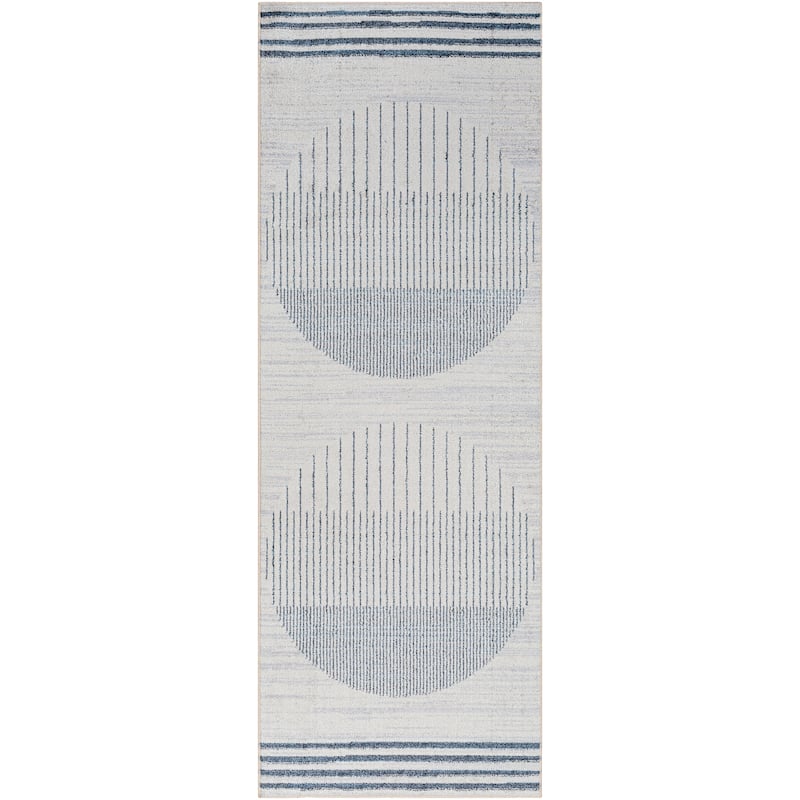 Livabliss Transitional Lillian Abstract Washable Area Rug - 2'7" x 7'3" - Blue/Grey