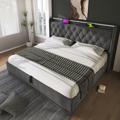 King size Hydraulic Storage Bed with USB Type-C Charging