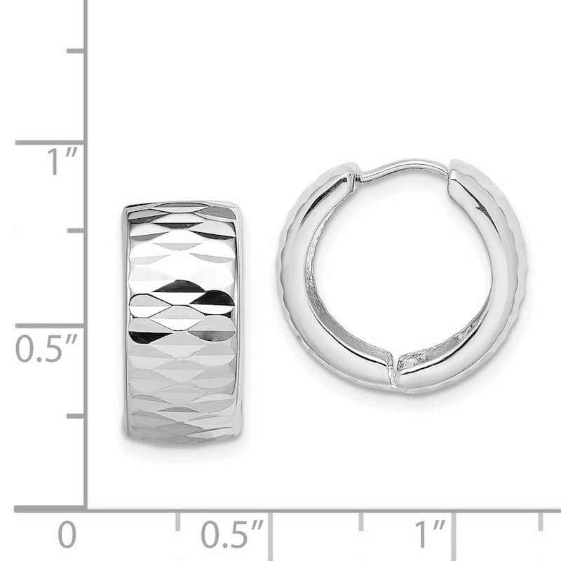 Curata 925 Sterling Silver Rhodium 18x8mm Faceted Huggies Hinged Hoop Earrings