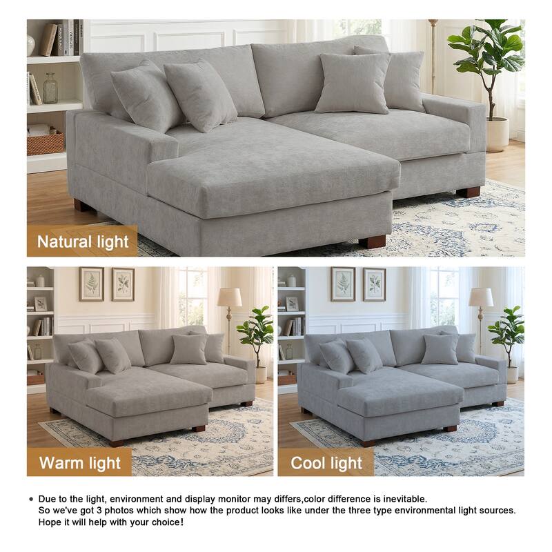2 Set Chenille Upholstered Modular Sectional Sofa Chaise with Pillows