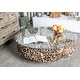 preview thumbnail 1 of 63, Brown Driftwood Handmade Collage and Pedestal Base Coffee Table with Tempered Glass Top - 48" round x 16" 48" round x 16" - Brown - 2-Tier Round