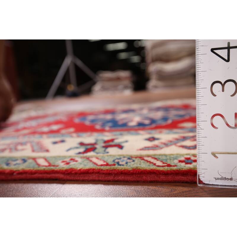 Red Geometric Kazak Accent Rug Handmade Wool Carpet - 2'9" x 4'1"