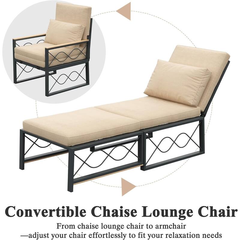 AECOJOY Outdoor Metal Chaise Lounge Chair, Convertible Patio Armchair with Cushions, Adjustable 5-Position Sun Recliner