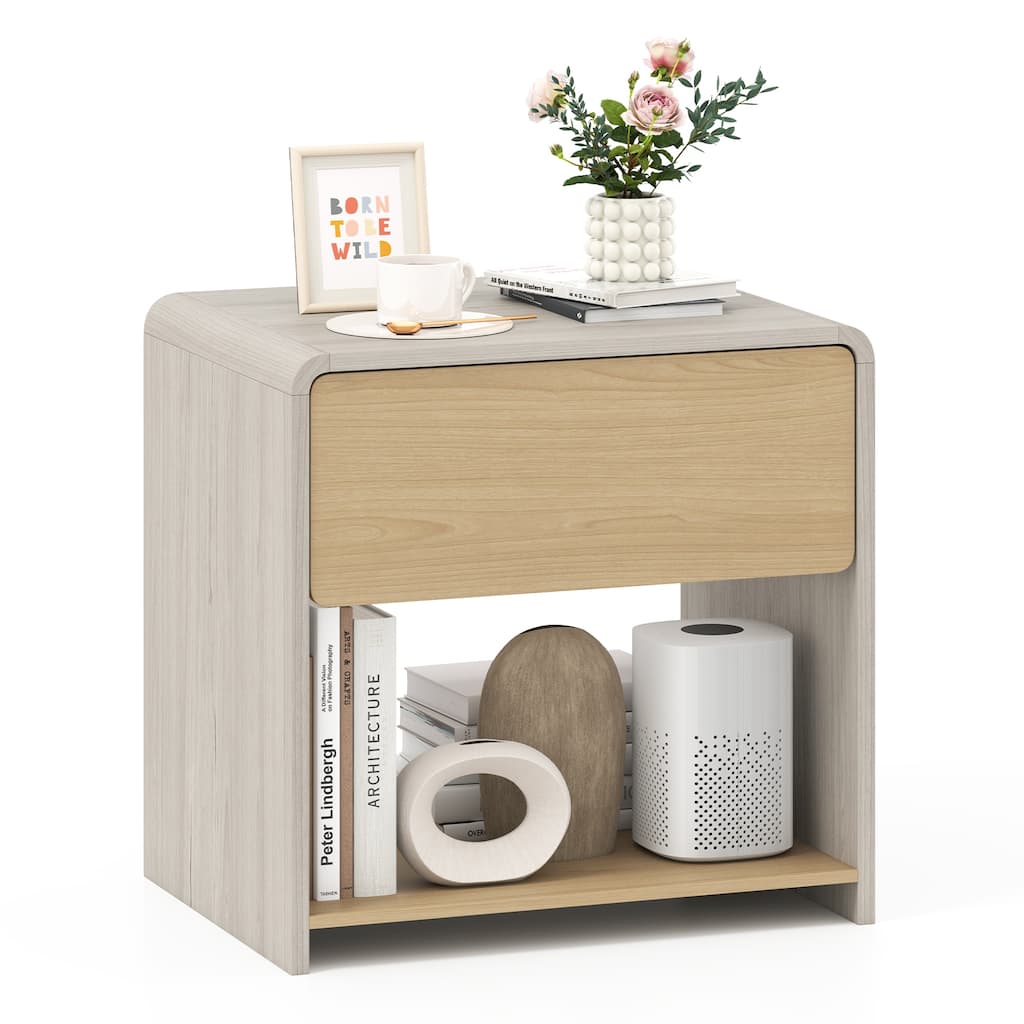 Gymax Modern Style Nightstand 2-Tier Sofa Side Bedside Table w/ Drawer