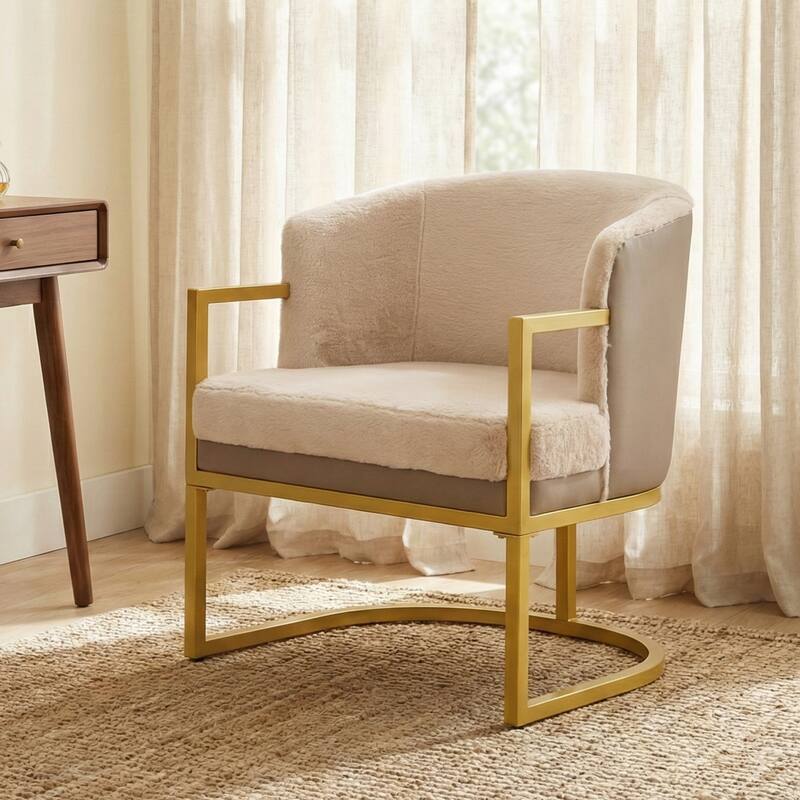 Modern Accent Chair Cozy Armchair Upholstered Reading Chair with Gold Metal Frame Living Room, Bedroom, or Office - Brown