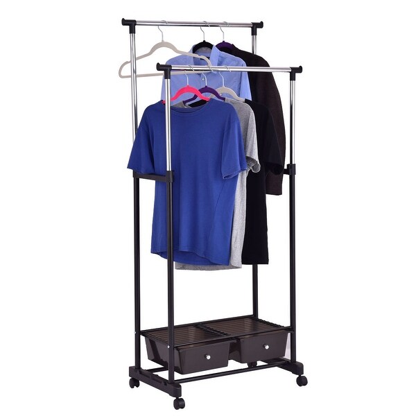 Shop Costway Double Rod Adjustable Clothes Hanger Garment ...
