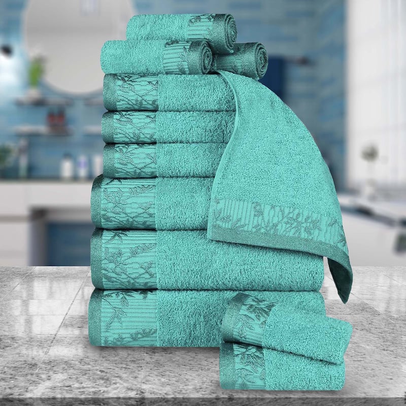 Superior Wisteria Cotton Floral Jacquard 12 Piece Bathroom Towel Set