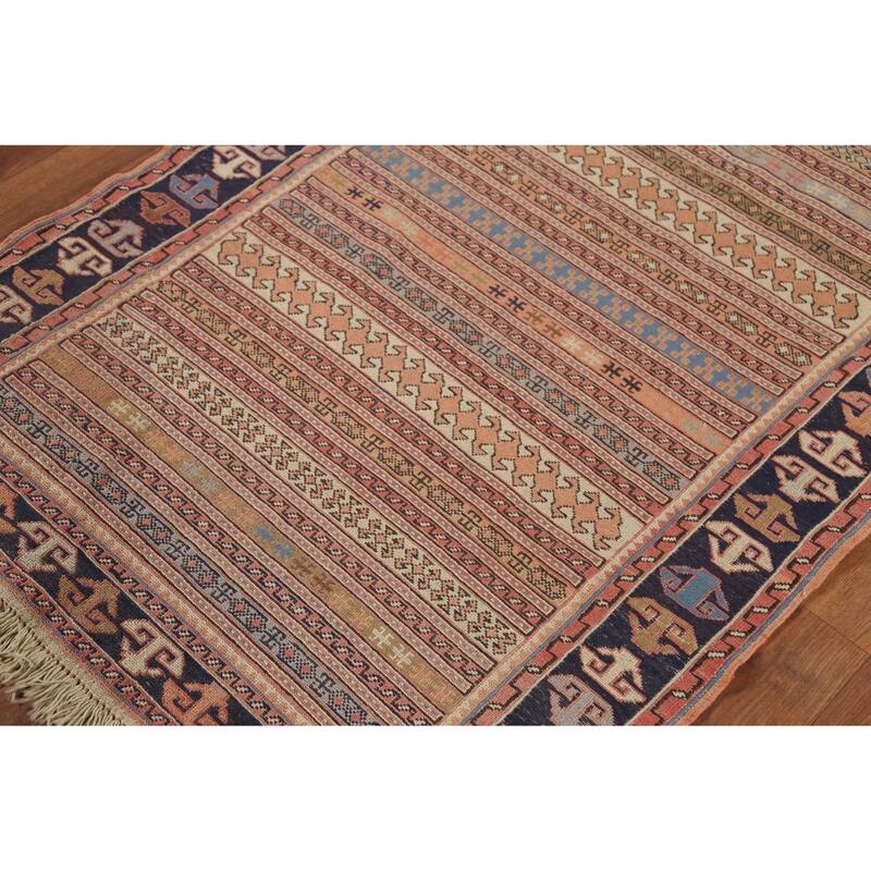 Striped Geometric Kilim Persian Accent Rug Handmade Wool Carpet - 3'3"x 4'8"