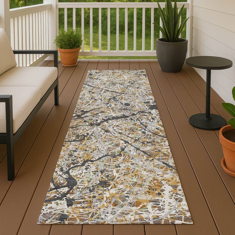 Machine Washable Indoor/ Outdoor Modern Splatter Chantille Rug - Beige - 2'3" x 7'6"