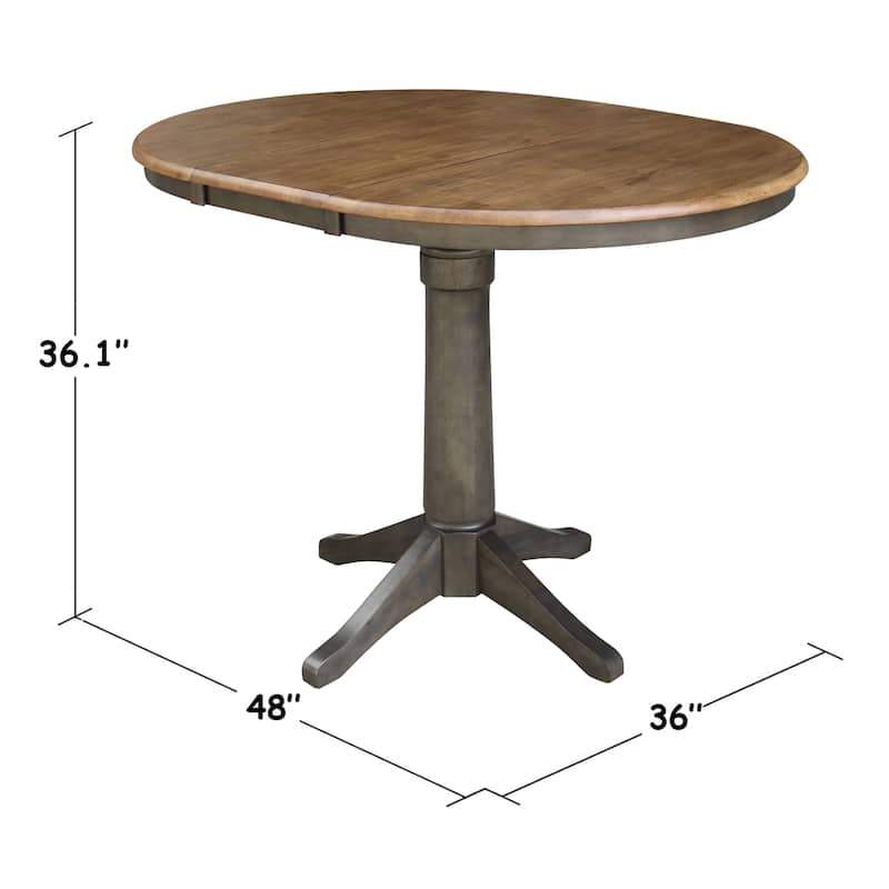 36" Round Top Pedestal Table with 12" leaf - 36.1"H - Counter Height in Hickory and Washed Coal