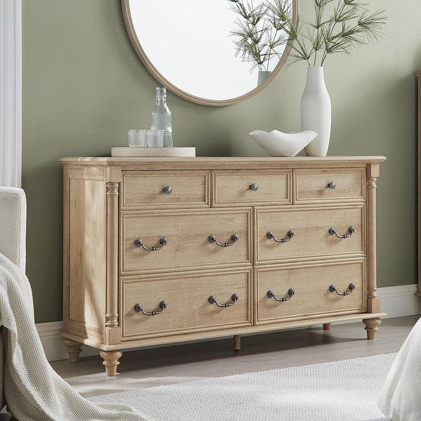 Farmhouse 7 Drawers Dresser Chests, Rustic Wood Chest of Drawers - Natural Oak