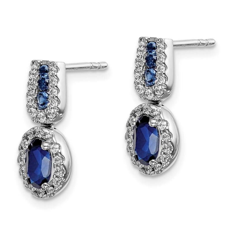 Curata 14k White Gold Diamond and Sapphire Post Earrings - 18x7mm Wide