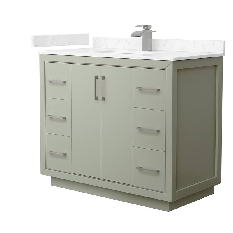Wyndham Collection WCF1111-42S-VCA-MXX Icon 42" Free Standing Single - Light Green / Carrara Cultured Marble Top / - Painted