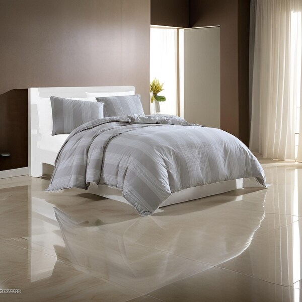 Kia 2 Piece Twin Comforter Set, Yarn Dyed Cotton, Beige Vertical