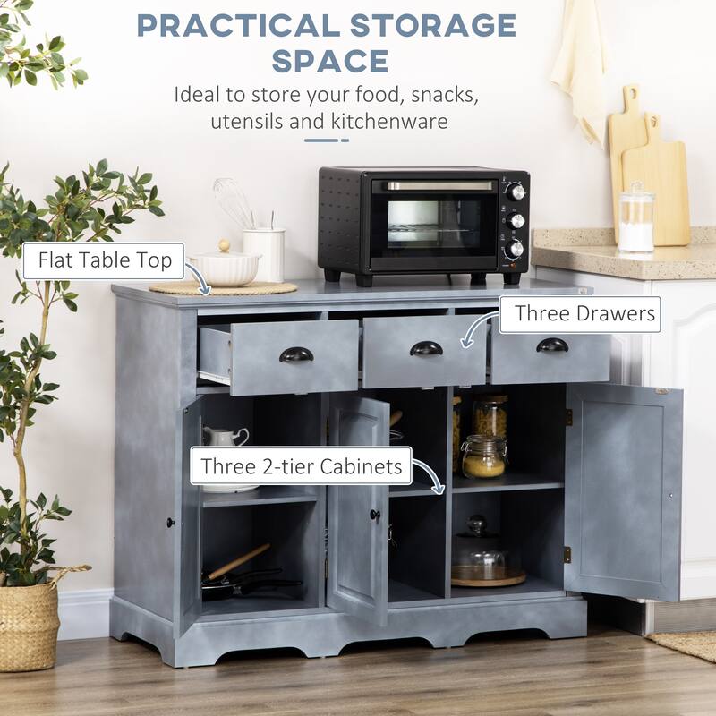 Industrial Buffet Cabinet, Kitchen Sideboard Storage with 3 Drawers, 3 Door Cabinets and Adjustable Shelf for Living Room