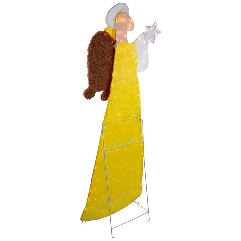 72" Lighted 2D Yellow Chenille Angel Outdoor Christmas Decoration