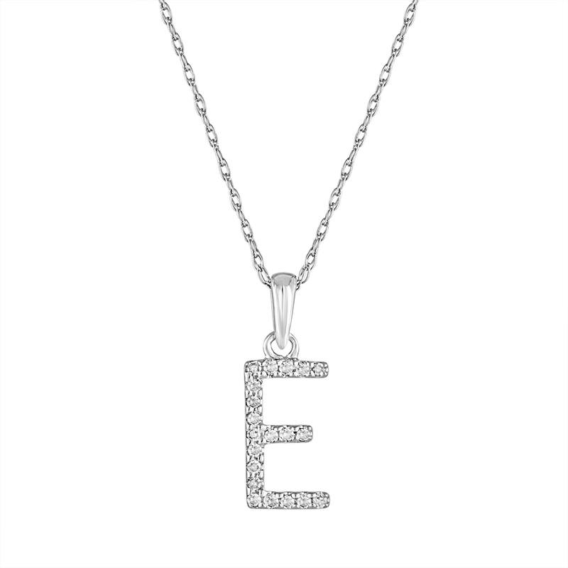 Joelle Collection 1/10 ctw Diamond Initial Pendant Necklace 14K Gold adjustable 16 to 18 inch Chain - Personalized Gift - E - White