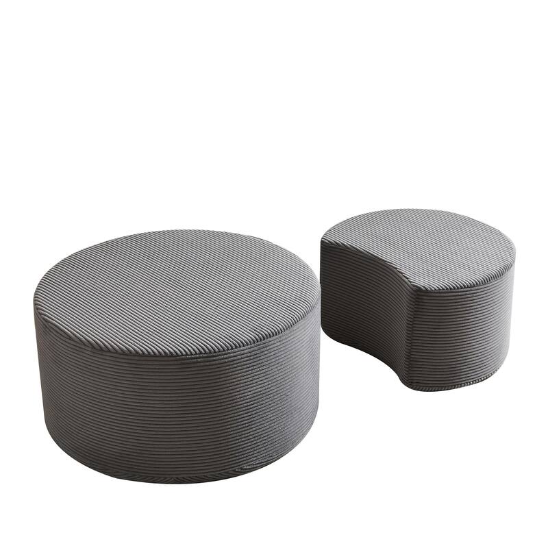 Nesting Tables Set of 2, Corduroy Upholstered Round Coffee Table and Crescent Moon Side Table Set of 2, End Tables Ottomans
