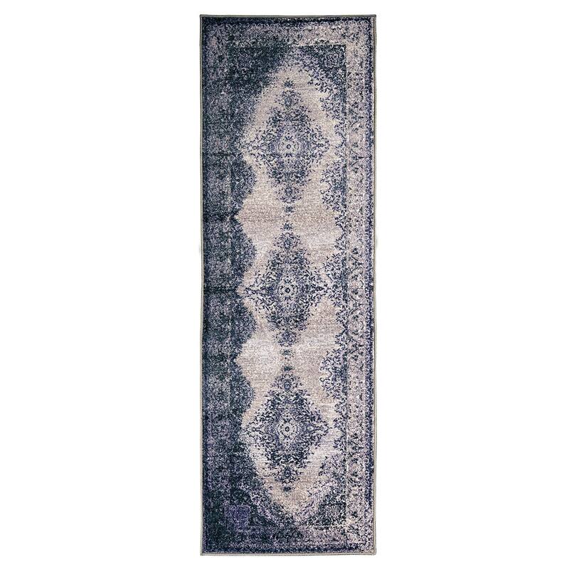 Superior Eldwin Medallion Non-Slip Washable Indoor Runner or Area Rug - 2'7" x 8' - Navy Blue