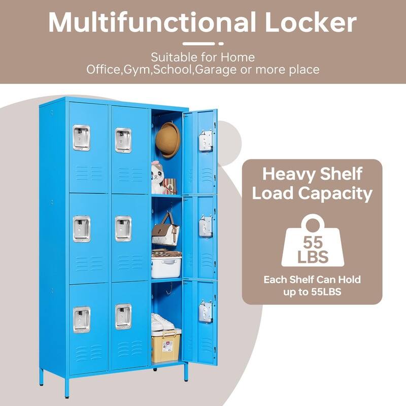 Large Steel Storage Locker with 9 Doors for Employees School Gym