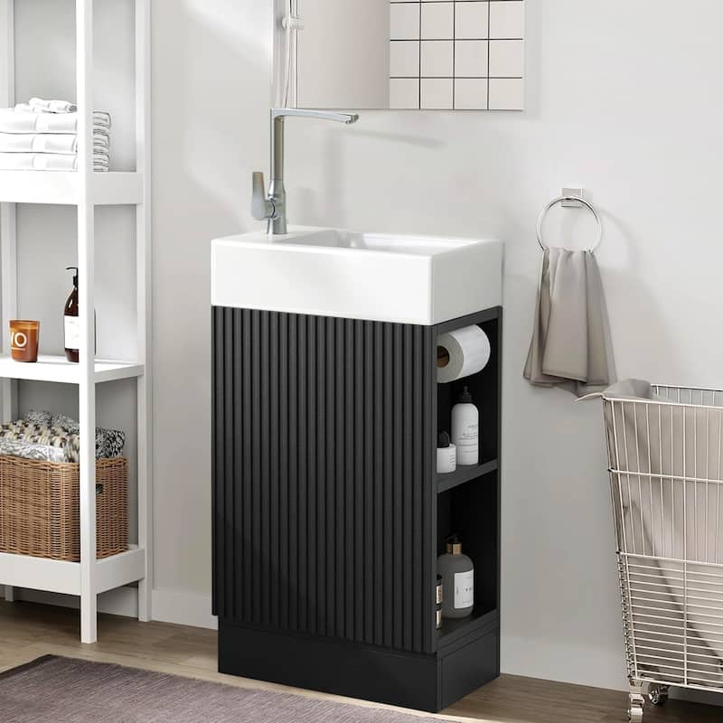 18.6" Bathroom Vanity with Sink,with Two-tier Shelf,Left or Right Orientation