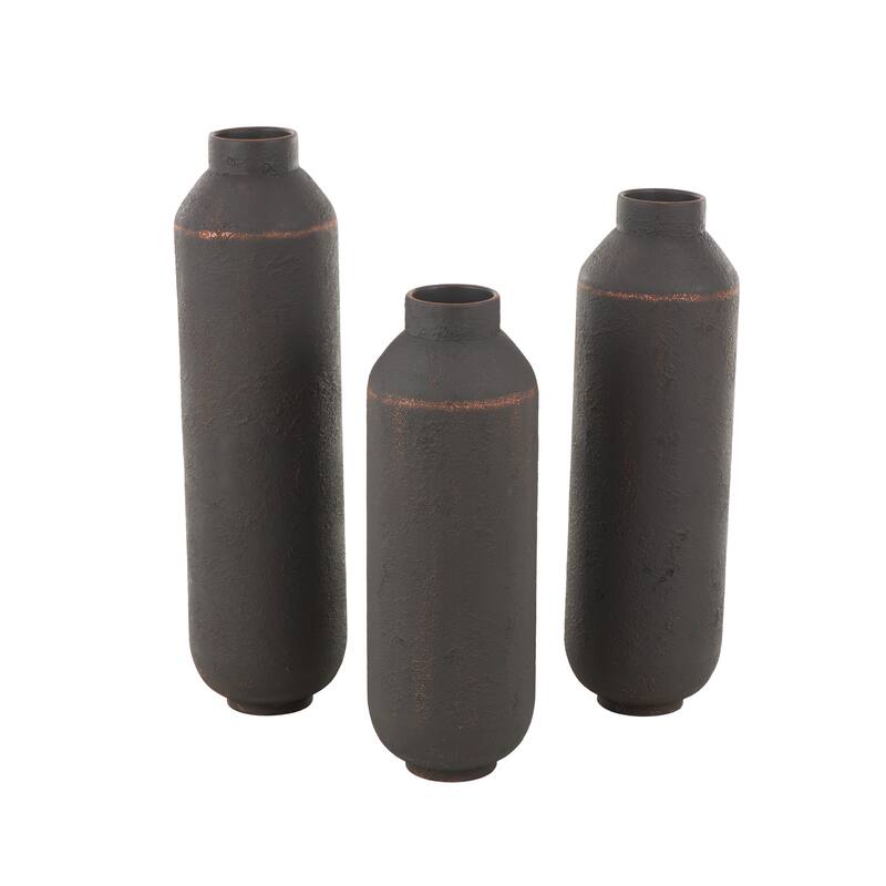 Dark Brown Metal Floor Decorative Vase with Copper Accents (Set of 3)