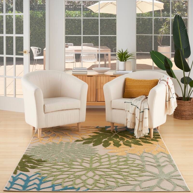 Nourison Aloha Floral Modern, Indoor/Outdoor Area Rug - 5'3" x 7'5" - Green/Multicolor