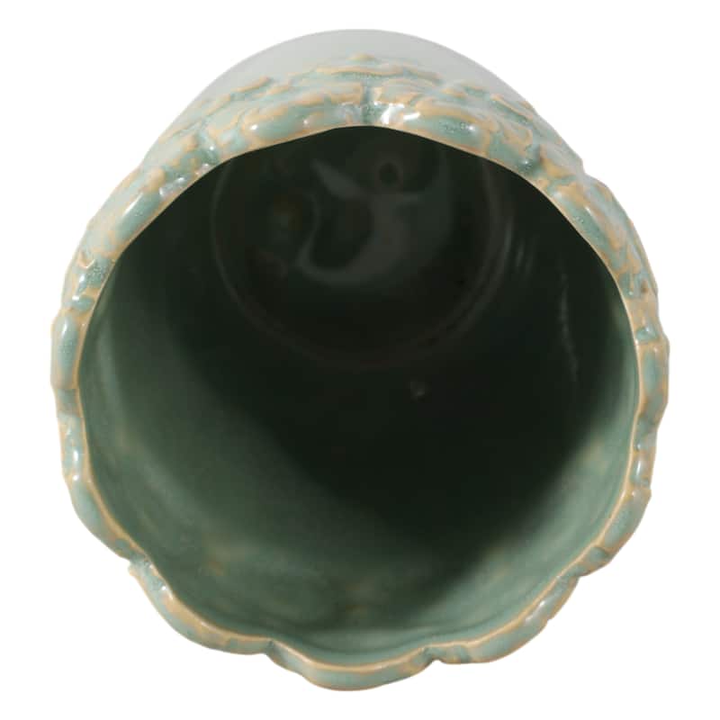 Ceramic Decorative Storage Container Ornate Embossed Floral Rim - 3.25" x 3.25" x 4.25"