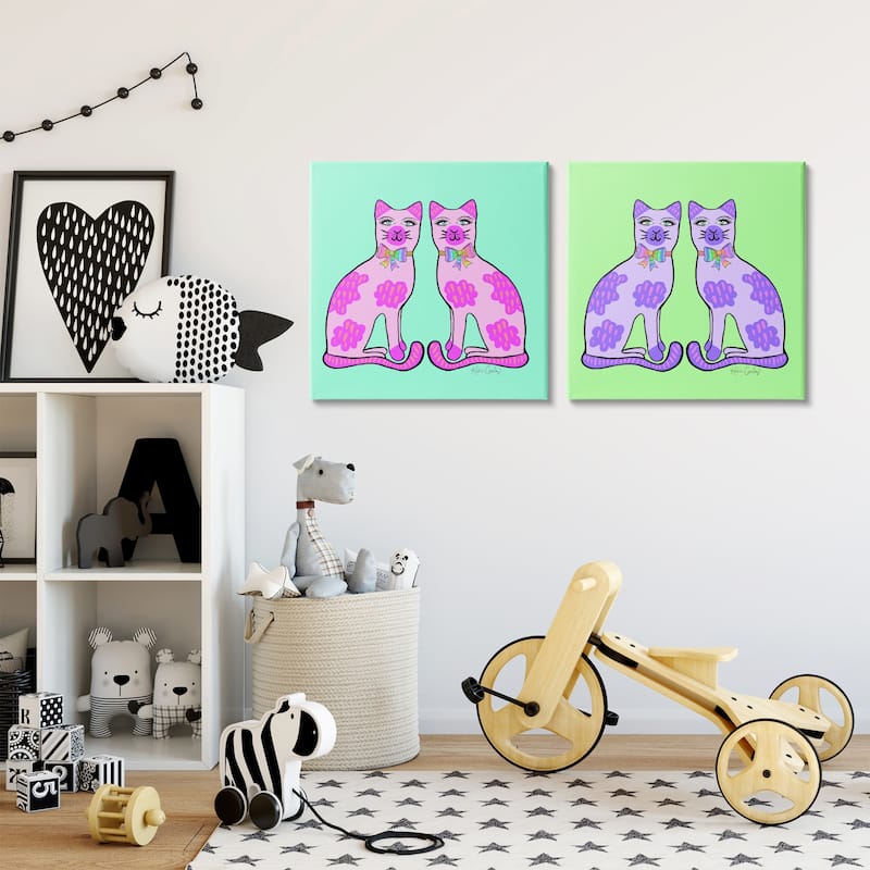 Stupell Bright Purple Cat Pairs Canvas Wall Art Design By Katie Conley (Set of 2)