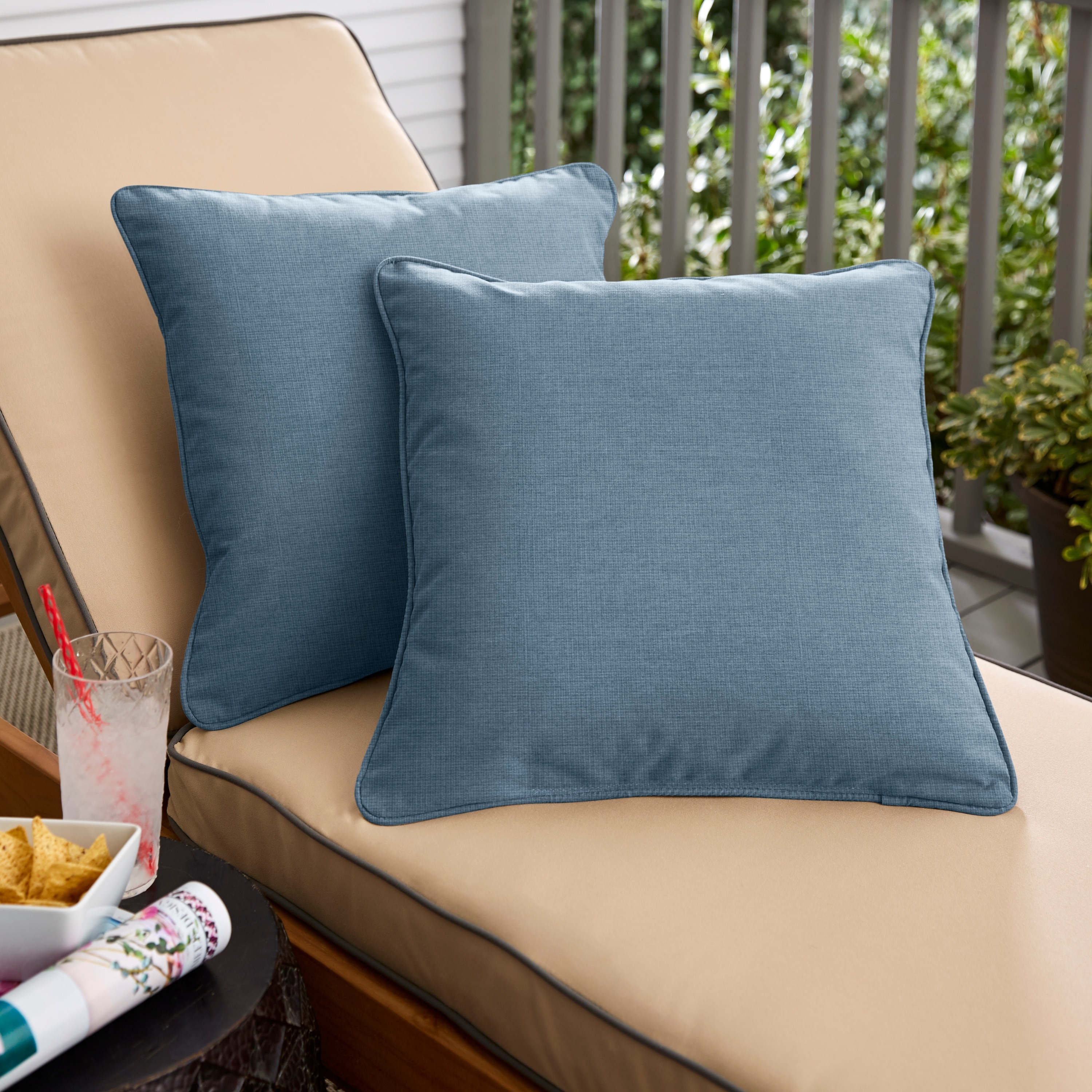 Sunbrella Denim Blue Indoor Outdoor Pillows Set of 2 Corded