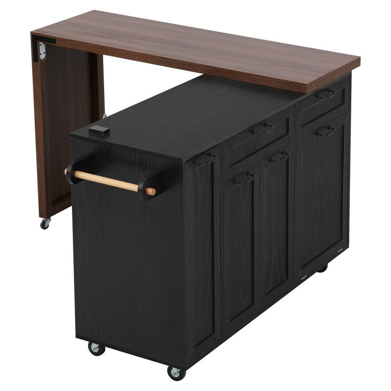 102.3" Kitchen Island with Extendable Table, Kitchen Rolling Island Cart with Trash Storage Cabinet, 3-Tier Pull-Out Spice Rack