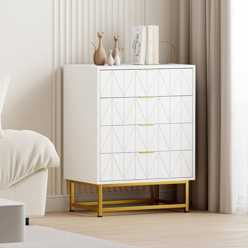 4-Drawer Fabric Dresser with Wood Top – Small Storage Chest & Clothes Organizer, Modern Nightstand or End Table - White