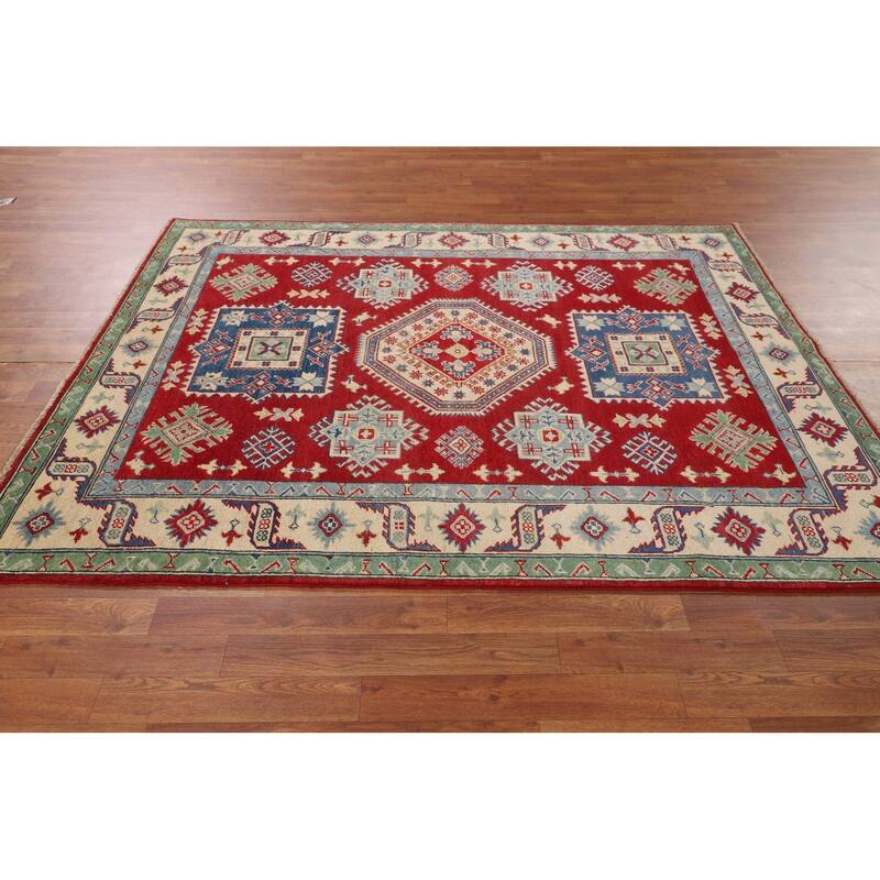 Oriental Red Kazak Area Rug Handmade Wool Carpet - 5'2" x 6'7"