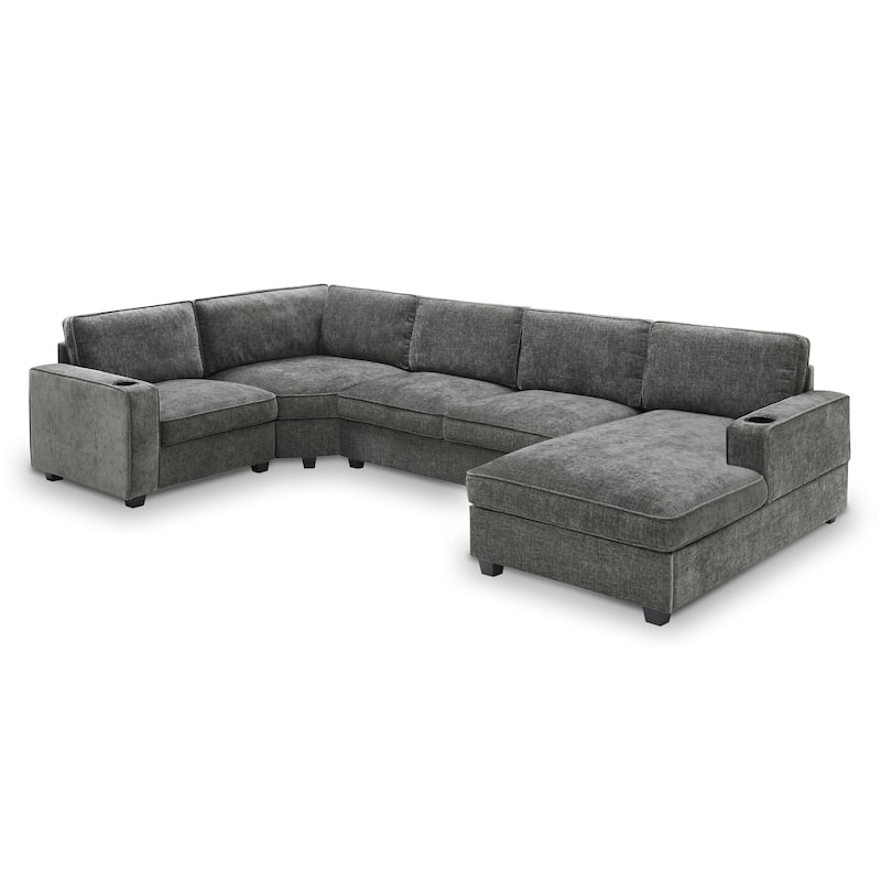 Roomfitters 119" U Shaped Sectional Sofa, 6 Seat Chenille Corner Couch with Deep Wide Seat and Chaise Lounge