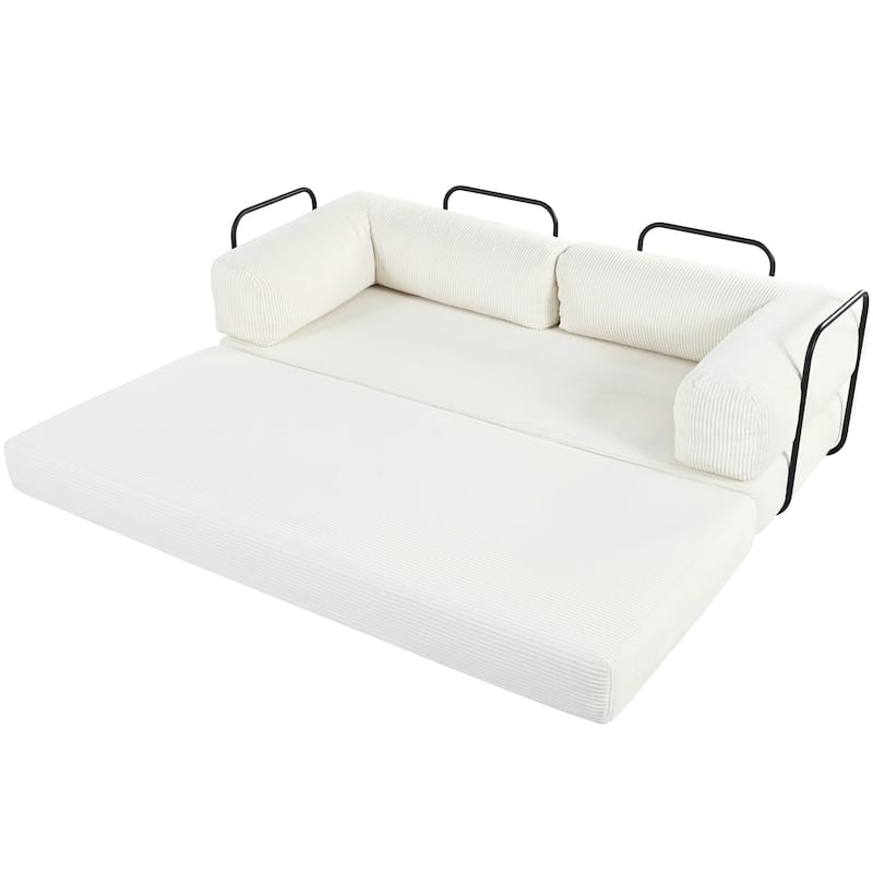 L-Shaped Modular Sofa Sleeper Sofa, Corduroy Sectional Sofa with 3 Wedge Cushions and Flat Cushion, Convertible Sofa Bed